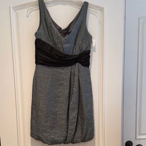 Shiny Grey Cocktail Dress with Black Waist Sash